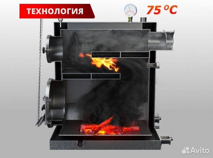 Котел пиролизный длительного горения 35 кВт