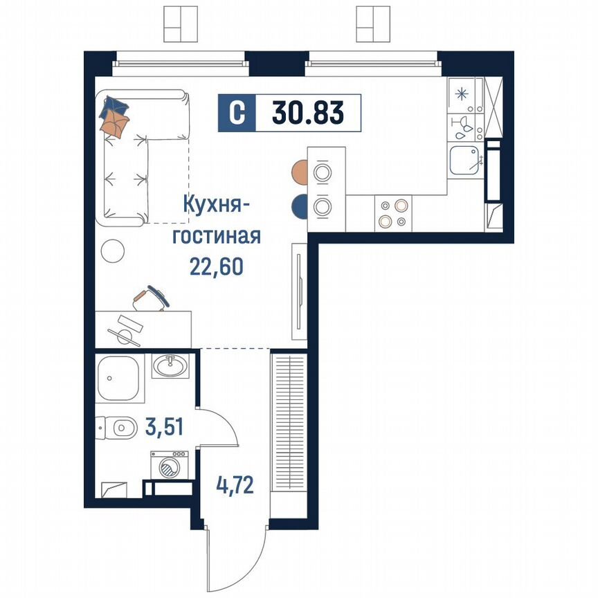 Квартира-студия, 30,8 м², 16/18 эт.
