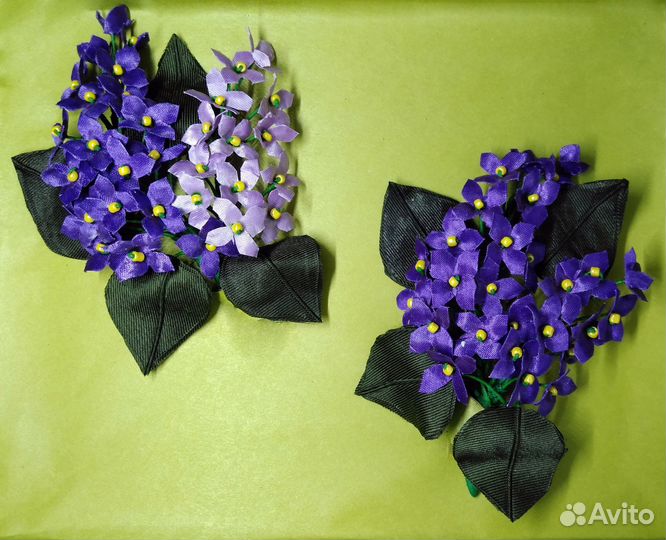 Брошь цветок из ткани сирень
