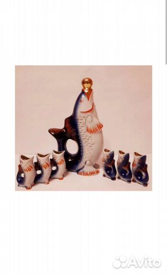 Коньячный набор СССР рыбки, штоф+6 стопок