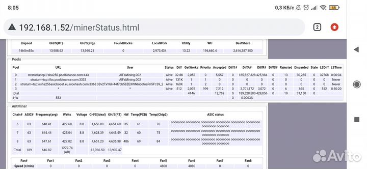 Asic Antminer S9 13.5 с бп