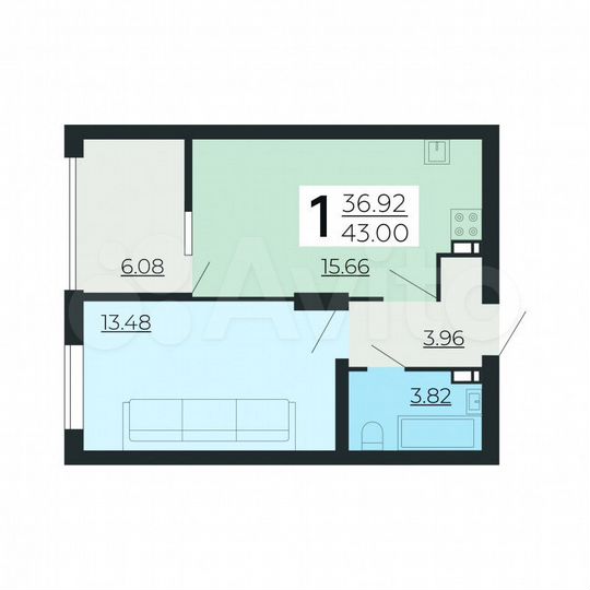 1-к. квартира, 42,7 м², 19/24 эт.