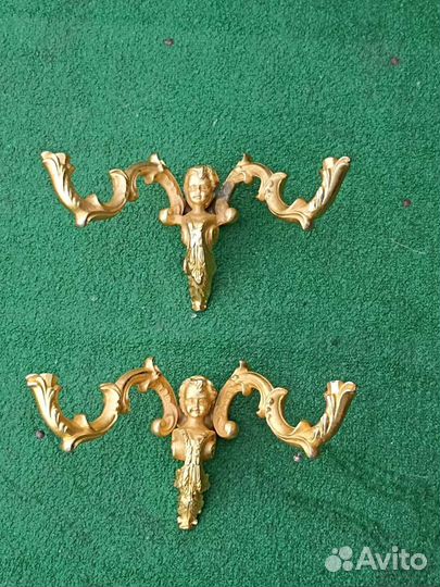 Старинные парные бронзовые Бра.(Путти).золото