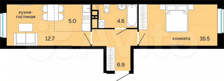 2-к. квартира, 45,7 м², 19/25 эт.