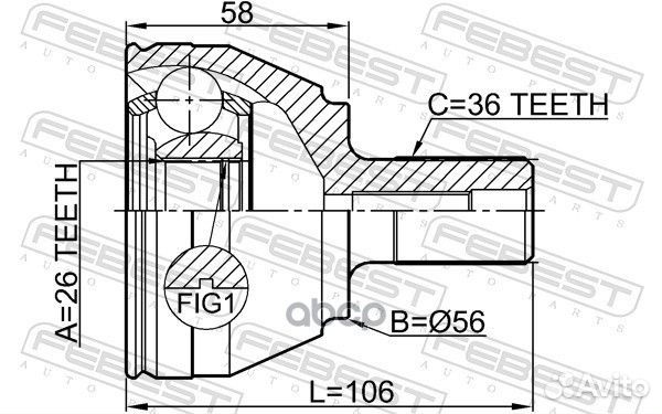 ШРУС наружный 26x56x36 ford focus II CB4 2008-2011