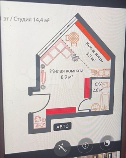 Квартира-студия, 14,4 м², 1/4 эт.