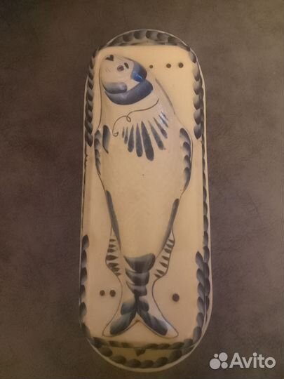 Блюдо под рыбу с крышкой Гжель СССР