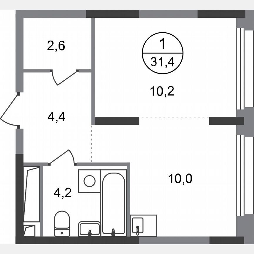 1-к. квартира, 31,4 м², 6/17 эт.
