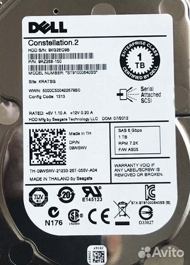 Жесткий диск Dell 9W5WV 1Tb 7200 SAS 2,5