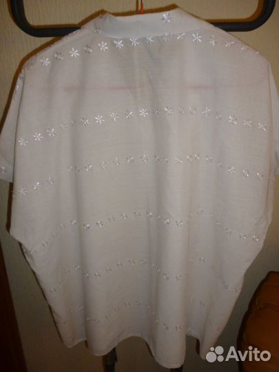 Блузка летняя белая большого размера, шитье р 62