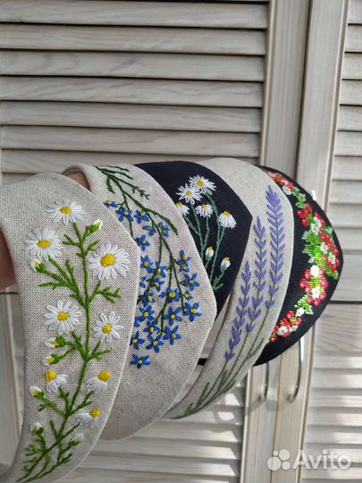 Кокошники современные, лён + вышивка