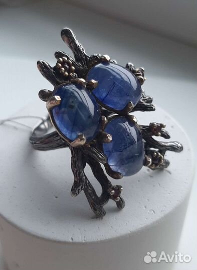 Кольцо серебро танзанит родолит