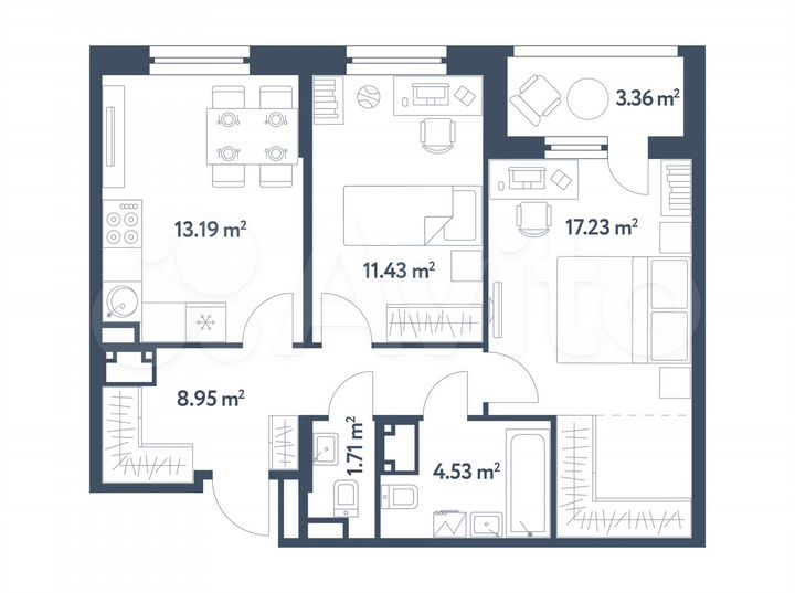 2-к. квартира, 58,7 м², 6/25 эт.