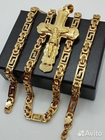 Мужская цепь с крестом Along Gold Versace Style