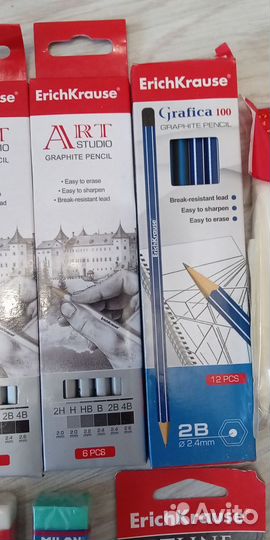Карандаши простые, клячки, ластики, растушевки