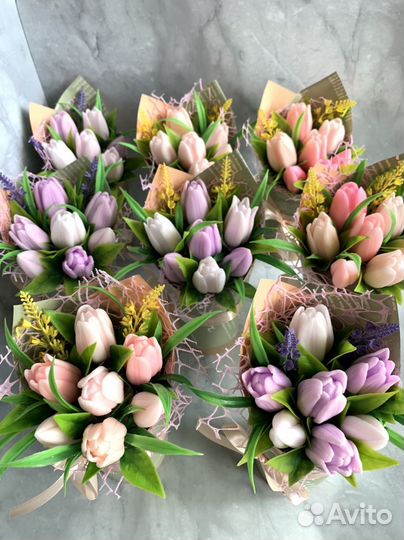 Букет из мыла ручной работы Тюльпаны из мыла