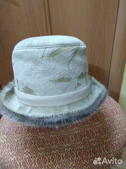 Шляпа женская, натуральная замша окантовка нерпа