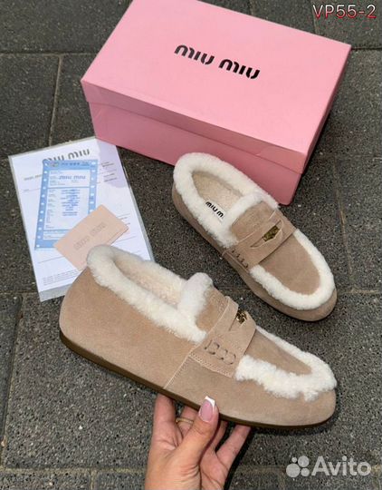 Мокасины лоферы Miu Miu с мехом