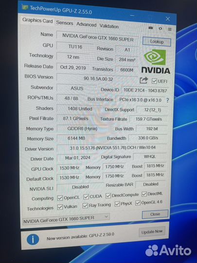 Видеокарта Asus gtx 1660 Super 6Gb TUF