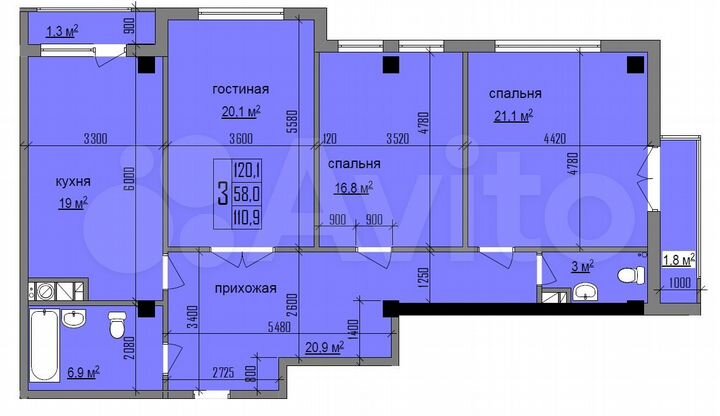 3-к. квартира, 118 м², 9/10 эт.