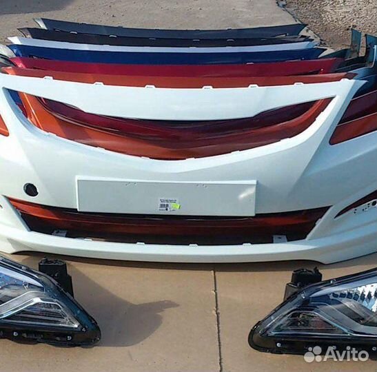 Бампер белый передний Hyundai Solaris 2011-2017