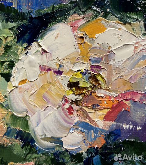 Картина маслом «Оптимистические пионы»