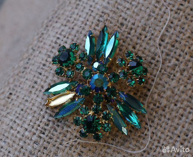 Запонки позолоченные зеленый хрусталь XX век