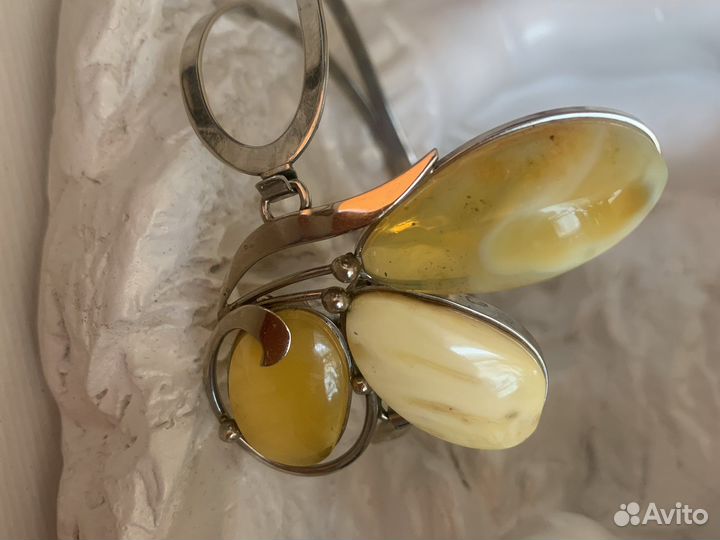 Браслет, натуральный янтарь СССР серебро