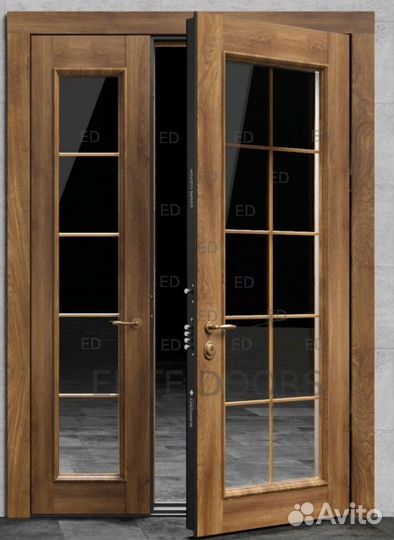 Уличная двустворчатая дверь со стеклом ED-113