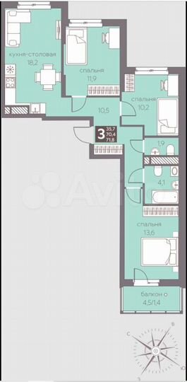 3-к. квартира, 71,8 м², 4/12 эт.