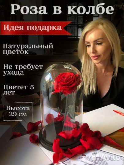 Роза в колбе (живет 5 лет) + подсветка