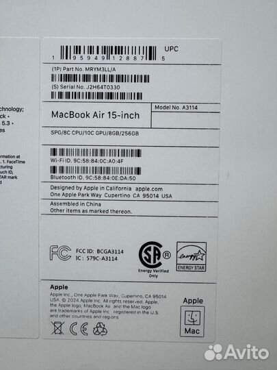 Apple macbook air 15 2024 m3 8gb 256gb