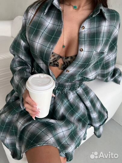 Комплект, юбка и рубашка в клетку, хит 2025