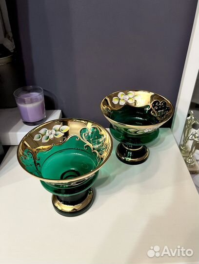 Богемия ваза конфетница изумруд смальта лепка