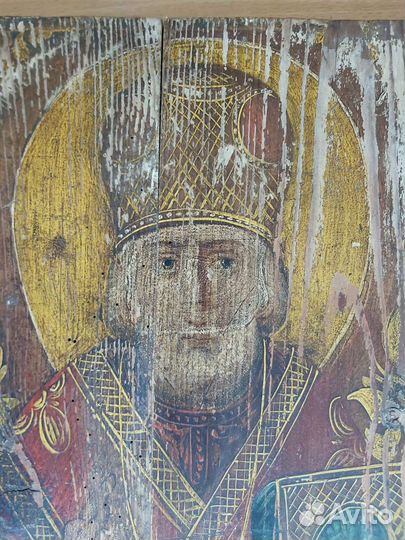 Большая старинная, икона Николая Чудотворца. 53*42