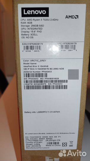 Ноутбук lenovo ideapad slim 3 ips fhd 15,6