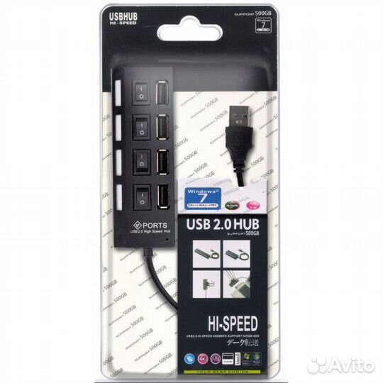 USB хаб SmartBuy sbha-6204-B, с выключателями, чер