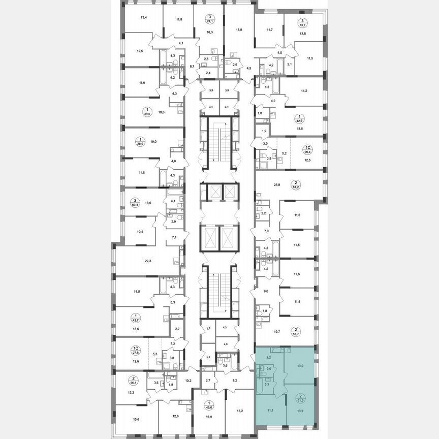 2-к. квартира, 51,5 м², 3/19 эт.