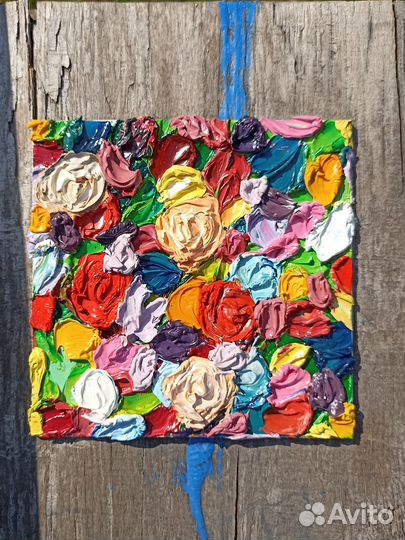 Картина маслом Цветы абстрактная живопись 10*10 см