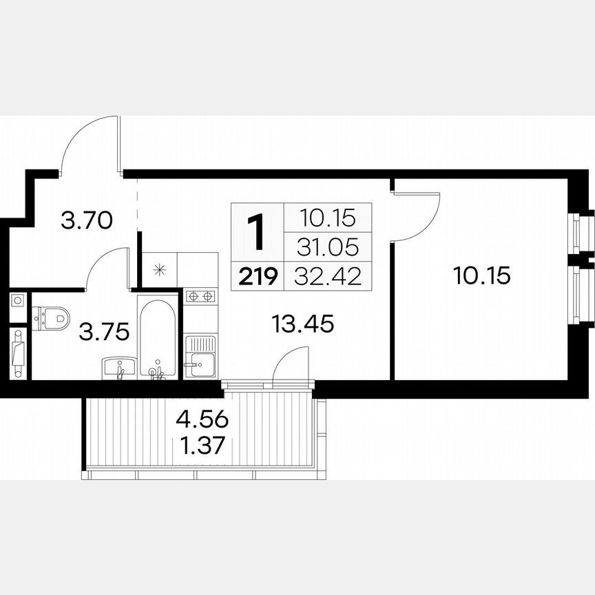 1-к. квартира, 32,4 м², 8/15 эт.