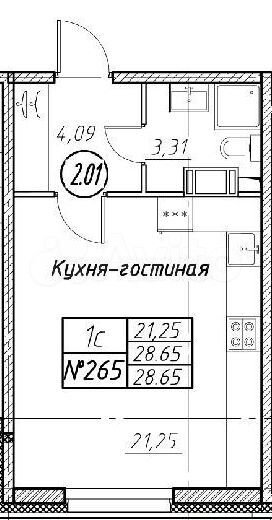 Квартира-студия, 28,7 м², 3/16 эт.