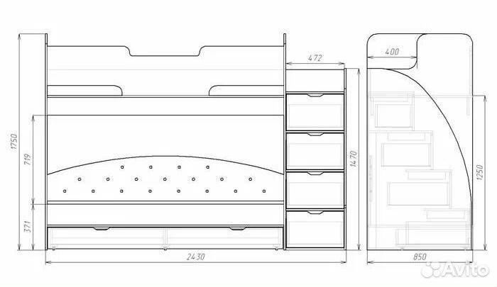 Кровать двухъярусная с лестницей комодом ящиками