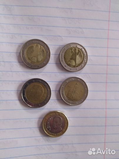 Евро, монеты 1 и 2