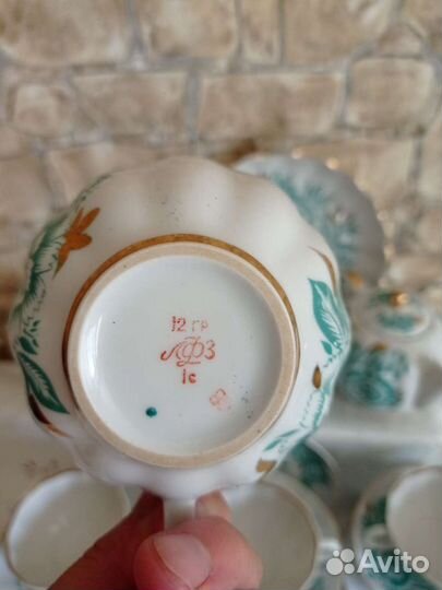 Чайный сервиз лфз зелёный гвоздика,ссср,предметно