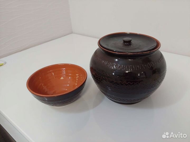 Жаровня 3 литра и миска новые, Таволжская керамика