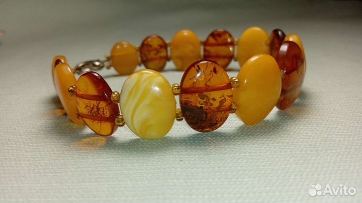 Янтарь браслет СССР, пейзажный, желток, прозрачный