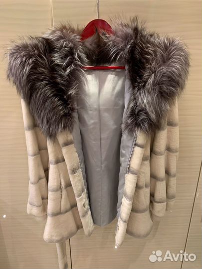 Шуба белая, кролик рекс, чернобурка, норка, р44
