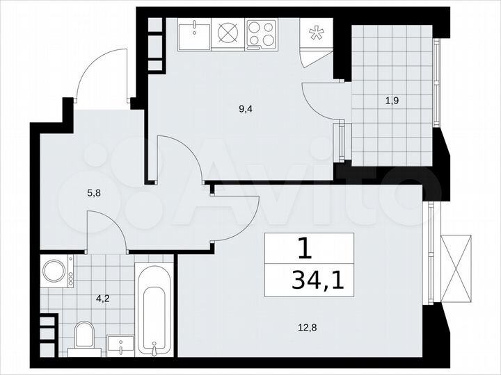 1-к. квартира, 34,1 м², 14/22 эт.