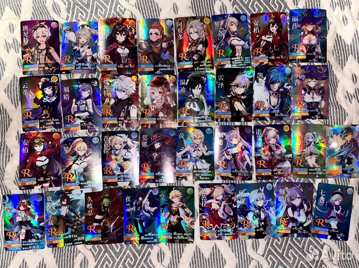 Коллекционные карточки геншин SR, R голо и обыч