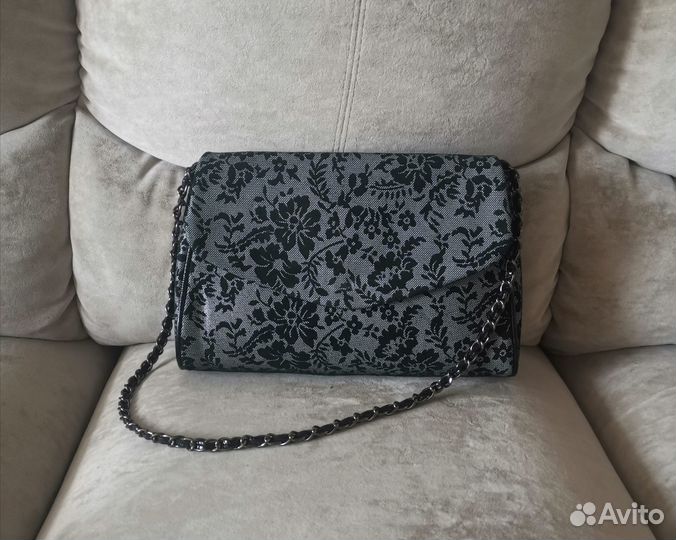 Сумка клатч кожа, замша чёрная с рисунком кружево